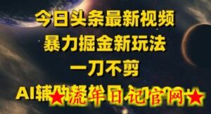今日头条最新美女视频暴力掘金新玩法，一刀不剪，AI辅助轻松日入1k+-流年日记