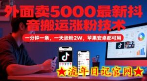 外面卖5000最新抖音搬运涨粉技术,新玩法,一分钟一条,一天涨粉2W,苹果安卓都可用-流年日记