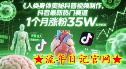 人类科普馆视频制作，抖音最新热门赛道，流量很大，1个月涨粉35W，可过伙伴计划-流年日记