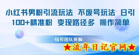 小红书男粉引流玩法不废号玩法日引100男粉变现路径多操作简单-流年日记