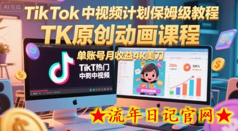 TikTok中视频计划保姆级教程，TK原创动画课程，单账号月收益4k美刀-流年日记