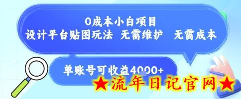 0成本小白项目，设计平台贴图玩法，无需维护，无需成本，单账号单月可产生收益4k+-流年日记