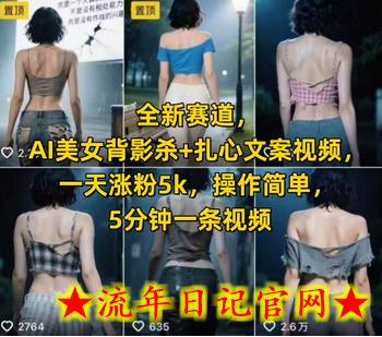 全新赛道，AI美女背影杀+扎心文案视频，一天涨粉5k，操作简单，5分钟一条视频-流年日记