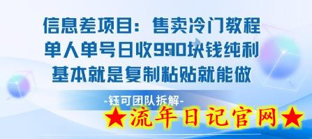 信息差项目：售卖冷门教程单人单号日收9张纯利基本就是复制粘贴就能做-流年日记