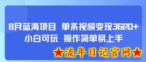 8月AI蓝海项目,单条视频变现1k+ 小白可玩 操作简单易上手-流年日记