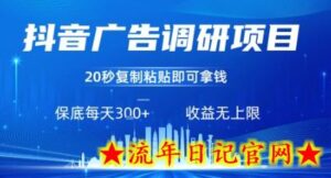 抖音广告调研项目,只需复制粘贴广告即可挣钱,任务不限量,一天稳定3张-流年日记