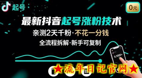 最新抖音起号涨粉技术，亲测2天千粉，不花一分钱，全流程拆解-流年日记