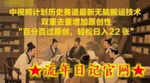 中视频计划历史赛道最新无脑搬运技术,双重去重增加原创性,百分百过原创,轻松日入2张-流年日记