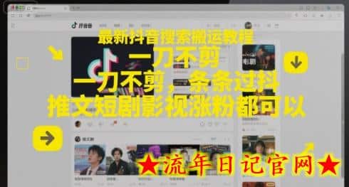 最新抖音搜索搬运教程，一刀不剪，条条过抖，推文短剧影视涨粉都可以-流年日记