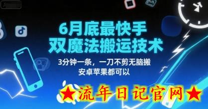 6月底最新快手双魔法搬运技术，3分钟一条，一刀不剪无脑搬，安卓苹果都可以-流年日记