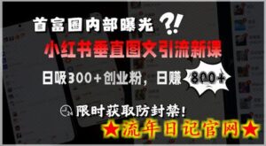 首富圈内部曝光小红书垂直图文引流新课,日吸300+创业粉,日入8张+,限时获取防封禁-流年日记