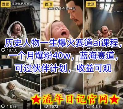 历史人物一生爆火赛道ai课程，一个月爆粉40w，蓝海赛道，可过伙伴计划，收益可观-流年日记