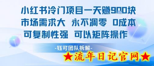 小红书冷门项目一天收益9张，市场需求大，0成本，可复制性强可以矩阵操作-流年日记