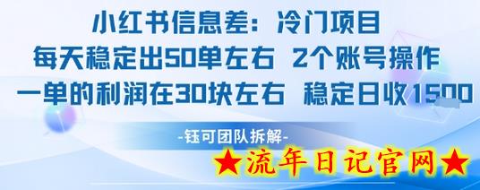 小红书信息差冷门项目一单利润30块每天稳定1.5k左右2个账号操作-流年日记