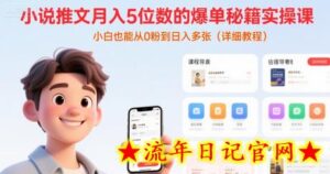 小说推文月入5位数的爆单秘籍实操课,,小白也能从0粉到日入多张(详细教程)-流年日记