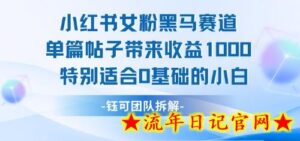 小红书女粉黑马赛道单篇帖子带来收益1k+,特别适合0基础的小白-流年日记
