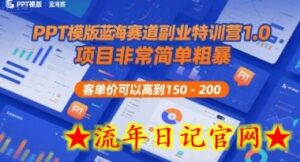 PPT模版蓝海赛道副业特训营1.0,项目非常简单粗暴,客单价可以高到150-200-流年日记