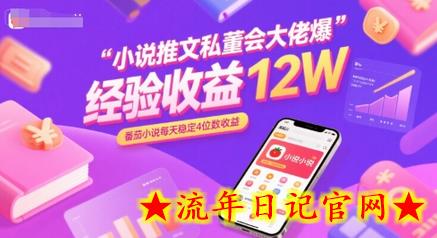 小说推文私董会大佬爆单经验分享收益12W，番茄小说每天稳定4位数收益-流年日记