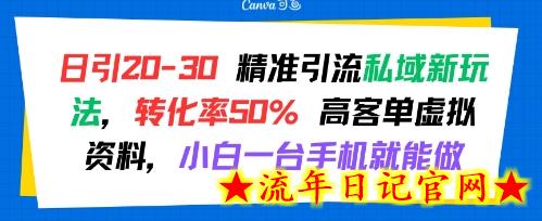 日引 20-30 精准引流私域新玩法，转化率50% 高客单虚拟资料，小白一台手机就能做-流年日记