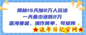 揭秘15天加2W人玩法,一天最少2万进账,蓝海赛道,操作简单,可矩阵-流年日记