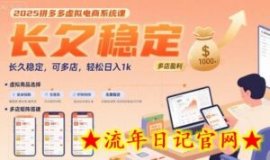 2025拼多多虚拟电商系统课,长久稳定,可多店,轻松日入1k-流年日记