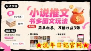 小说推文小红书多图文玩法,简单粗暴,万播收益3张-流年日记