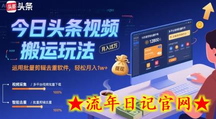 今日头条视频搬运玩法，运用批量剪辑去重软件，轻松月入1w+-流年日记
