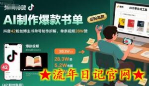 AI制作爆款书单，抖音42粉丝博主书单号制作拆解，单条视频28W赞-流年日记