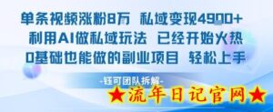 单条视频私域变现4.9k+利用AI做私域玩法 已经开始火热0基础也能做的副业项目轻松上手-流年日记