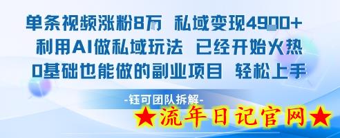 单条视频私域变现4.9k+利用AI做私域玩法 已经开始火热0基础也能做的副业项目轻松上手-流年日记