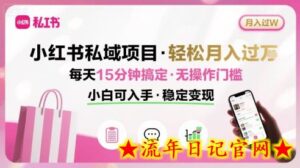 小红书私域项目 月入过W非常轻松 每天15分钟即可搞定,无任何操作门槛,小白可入手-流年日记