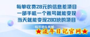 每单收费28米的项目单日能变现280左右 一部手机一个账号就能变现-流年日记