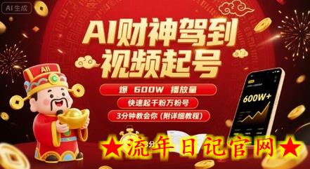 AI财神驾到视频起号，爆600W播放量，快速起千粉万粉号，3分钟教会你(附详细教程)-流年日记