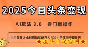 今日头条新玩法:AI玩法 3.0.零门槛操作,小白每天 2 小时照做就能日入3张 + 的实测变现技巧-流年日记