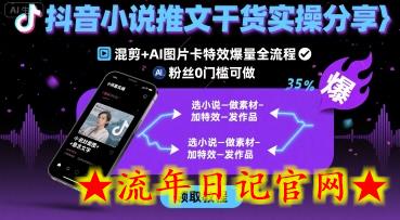 抖音小说推文干货实操分享，混剪+AI图片卡特效爆量全流程，0粉丝0门槛可做-流年日记