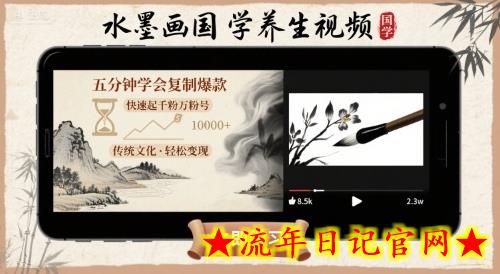 水墨画国学养生视频，五分钟学会复制爆款，快速起千粉万粉号-流年日记