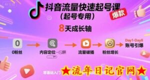 抖音流量快速起号课（起号专用），8天带你做爆自己的账号-流年日记