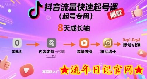 抖音流量快速起号课（起号专用），8天带你做爆自己的账号-流年日记
