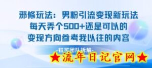 邪修玩法：男粉引流变现新玩法每天弄个5张还是可以的变现方向参考我以往的内容-流年日记