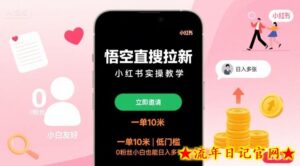 悟空直搜拉新小红书实操教学,一单10米,低门槛,0粉丝小白也能日入多张-流年日记