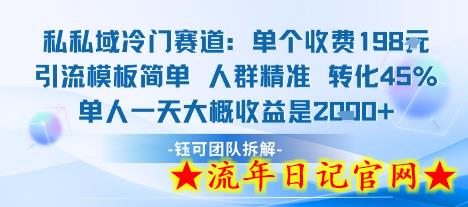 私域冷门赛道单个收费198米引流模板简单人群精准 45%的转化率单人一天大概收益多张-流年日记