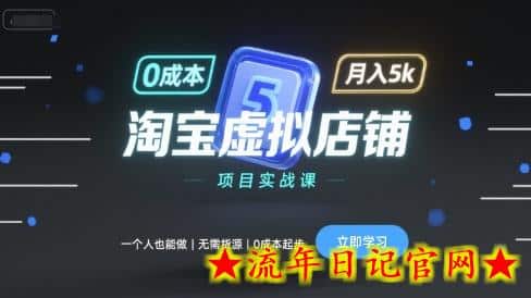 淘宝虚拟店铺项目实战课，一个人也能做，无需货源、0成本起步，月入5k-流年日记