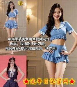 AI海军装美女跳舞视频制作教学,快速涨千粉万粉,视频教程+提示词(绘图词、动作词)-流年日记