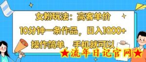 女粉玩法:高客单价,10分钟一条作品,日入1k+操作简单,手机就可以-流年日记