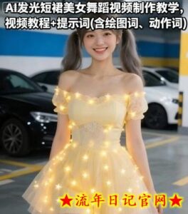 AI发光短裙美女舞蹈视频制作教学,视频教程+提示词(含绘图词、动作词)-流年日记