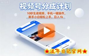 视频号分成计划懒人玩法,10秒生成视频,手机一键操作,新手小白轻松上手,日入1K【揭秘】-流年日记