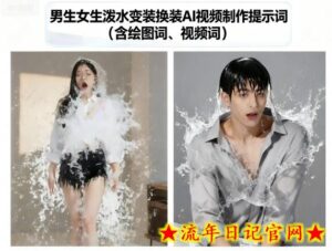 男生女生泼水变装换装AI视频制作提示词(含绘图词、视频词)-流年日记