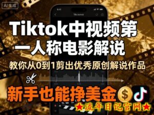 Tiktok中视频第一人称电影解说,教你从0到1剪出一个优秀的原创解说作品,新手也能挣美金-流年日记