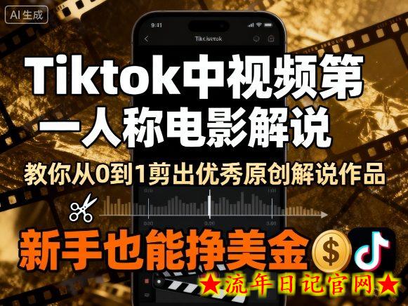 Tiktok中视频第一人称电影解说，教你从0到1剪出一个优秀的原创解说作品，新手也能挣美金-流年日记