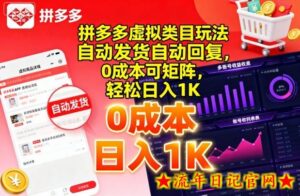 拼多多虚拟类目玩法,自动发货自动回复,0成本可矩阵,轻松日入1K【揭秘】-流年日记